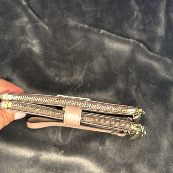 Michael Kors Double Zip Wallet Wristlet Leather Brown and Ballet Pink - Picture 6 of 10